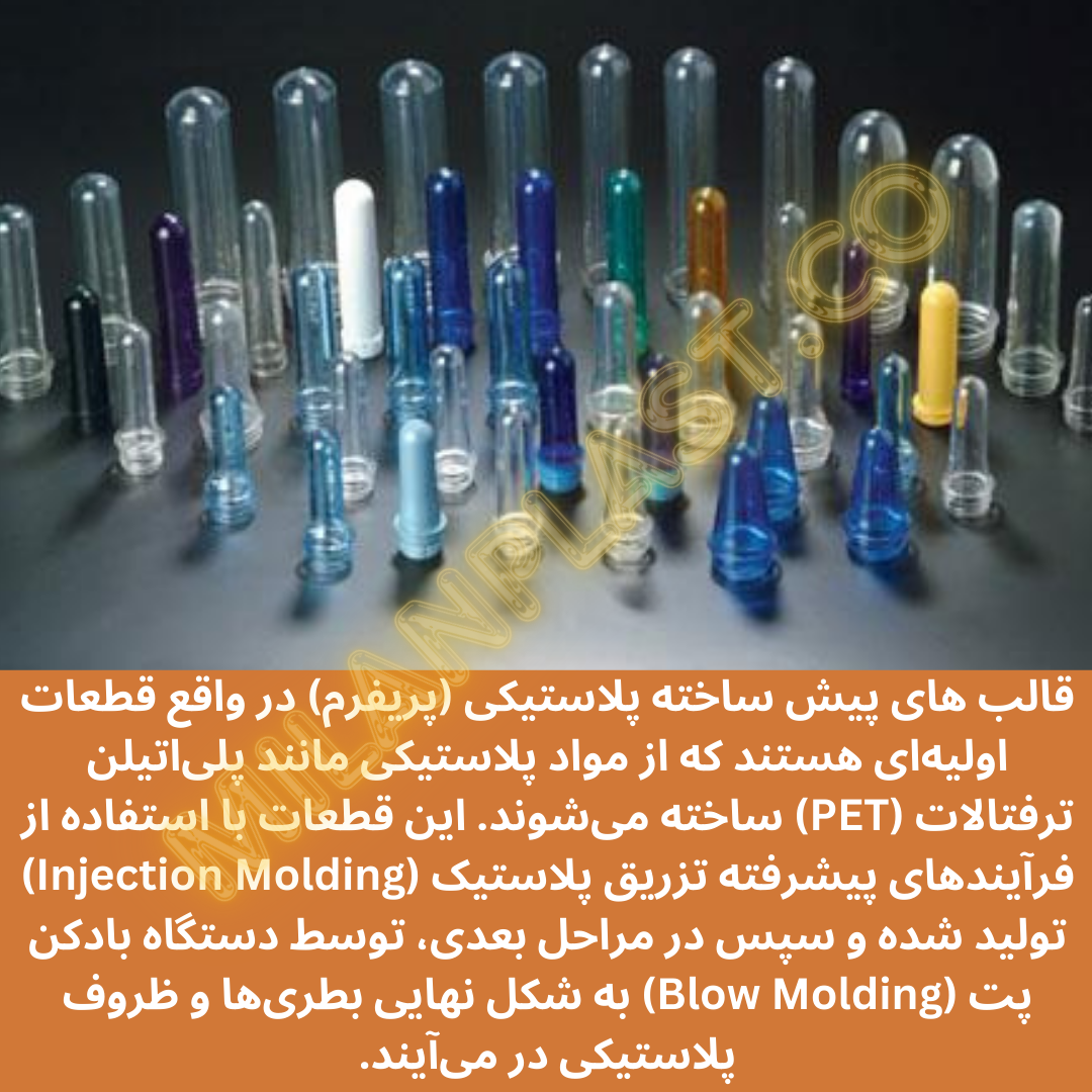 قالب های پیش ساخته پلاستیکی (پریفرم) در واقع قطعات اولیه‌ای هستند که از مواد پلاستیکی مانند پلی‌اتیلن ترفتالات (PET) ساخته می‌شوند.