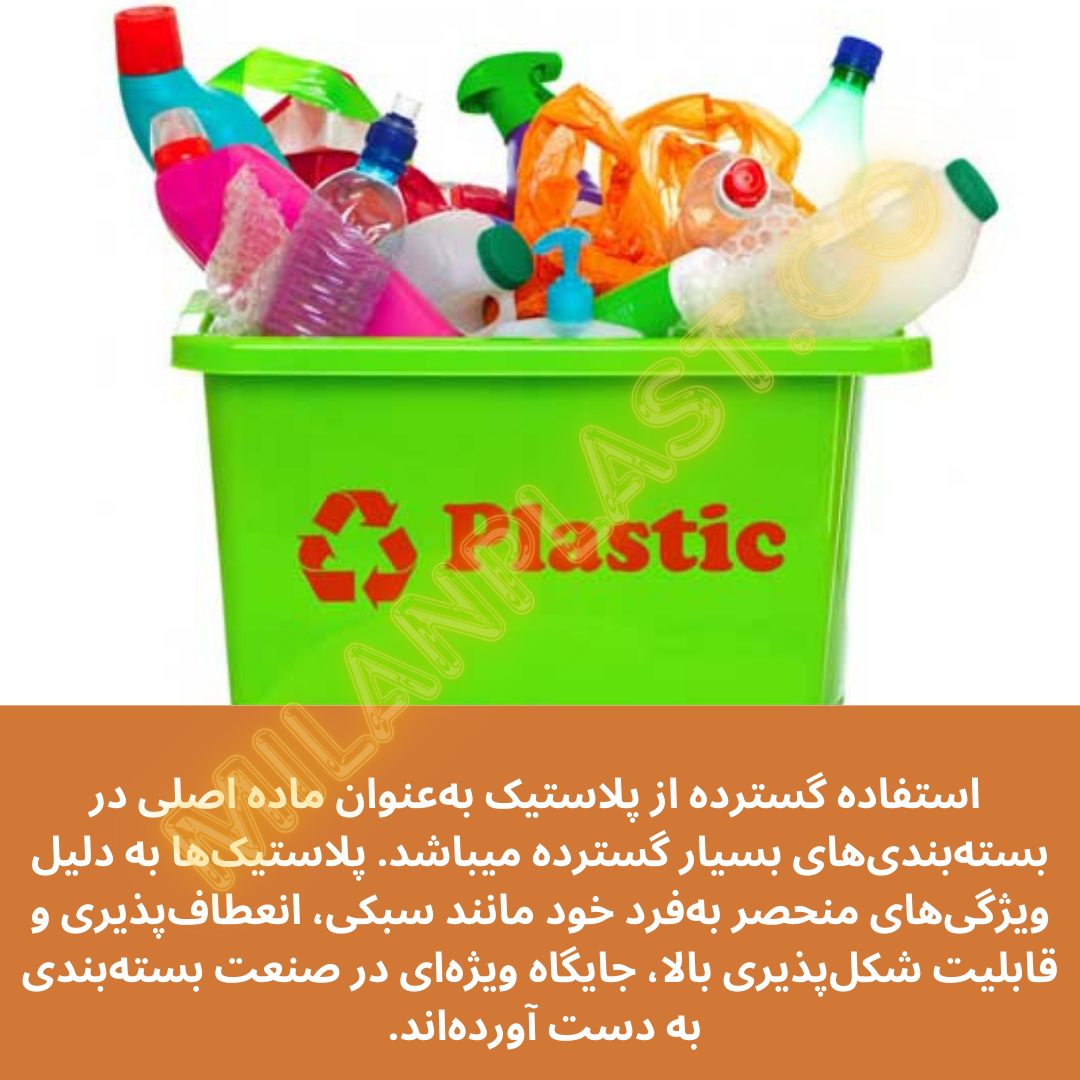  استفاده گسترده از پلاستیک به‌عنوان ماده اصلی در بسته‌بندی‌های بسیار گسترده میباشد. پلاستیک‌ها به دلیل ویژگی‌های منحصر به‌فرد خود مانند سبکی، انعطاف‌پذیری و قابلیت شکل‌پذیری بالا، جایگاه ویژه‌ای در صنعت بسته‌بندی به دست آورده‌اند. 